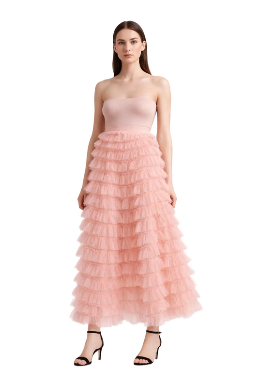 Damen-Lagenrock aus transparentem Tüll mit Rüschen