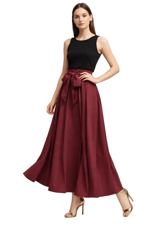 Damen-Langrock mit Taillenband und Bindedetail